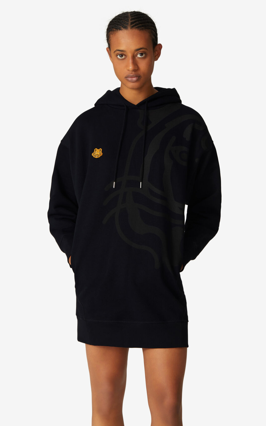 Robe Kenzo K Tiger oversized hooded sweatshirt Femme Noir | LOTE-57301